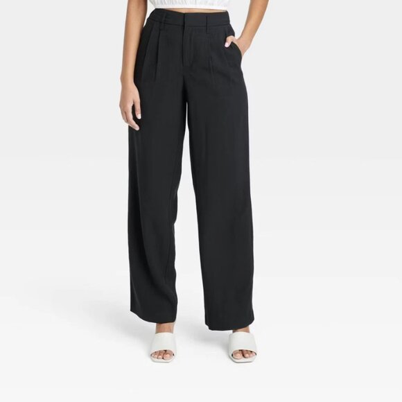 A New Day Women Black High Rise Straight Leg Casual Full Midweight Trouser Pants - Picture 1 of 16